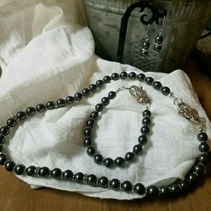 Swarovski Black Crystal  Pearl  Jewelry  Set